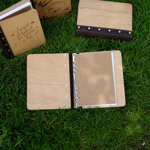 Journal en bois personnalisé, reliure en bois personnalisée, cahier en bois et cuir, reliure à anneaux A5, cahier rechargeable, agenda à anneaux image 7