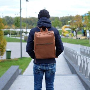 Leather backpack with pocket outside, Large Laptop backpack, Women and Men leather backpack 17 x 11 inches image 8