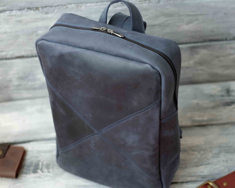 Leather Backpack Men, Backpack for Laptop, Custom College Gift, MacBook Backpack Minimalist Navy blue