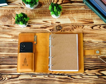 Personalized Binder Ring Planner, Leather Notebook A5 A4 A6, Refillable Leather Journal, Binder Notebook, Best Gift for Dad, Coworker gift