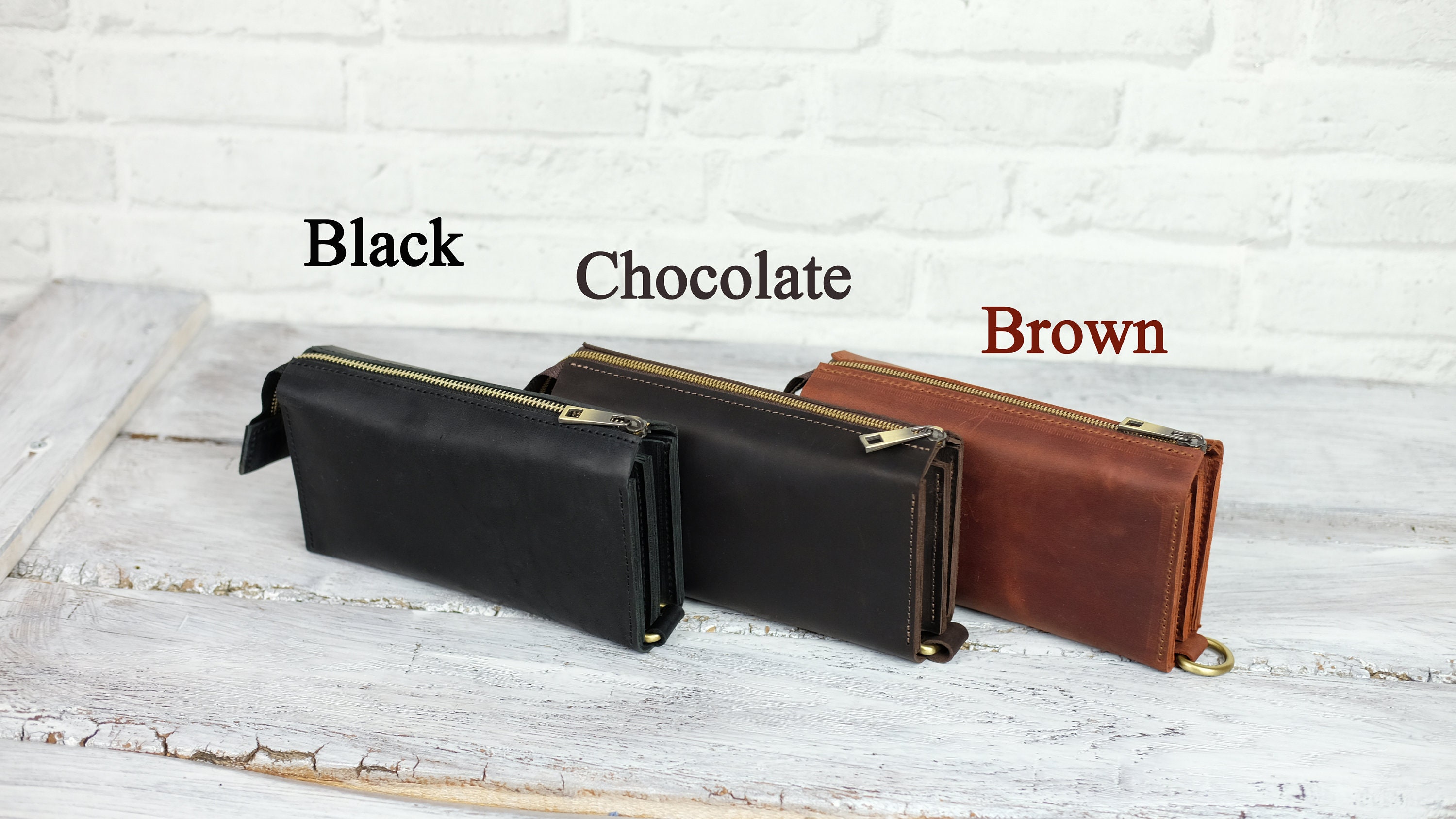 Large leather wallet with hand strap Wallet with 12 card slot Etsy