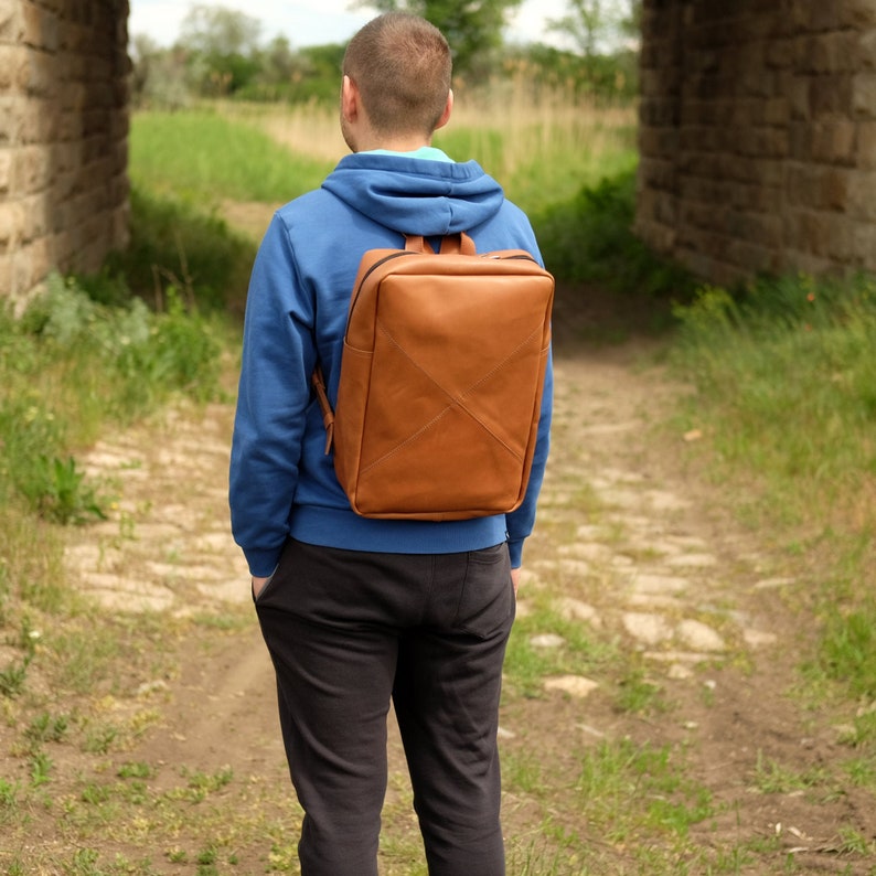 Leather Backpack Men, Backpack for Laptop, Custom College Gift, Macbook Backpack Minimalist