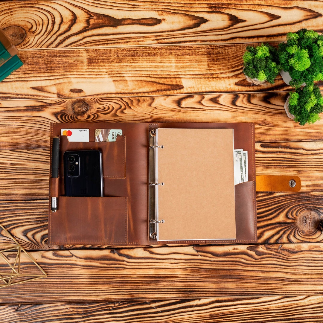 Personalised A5 Binder Leather Notebook, Custom Leather Journal, Ring