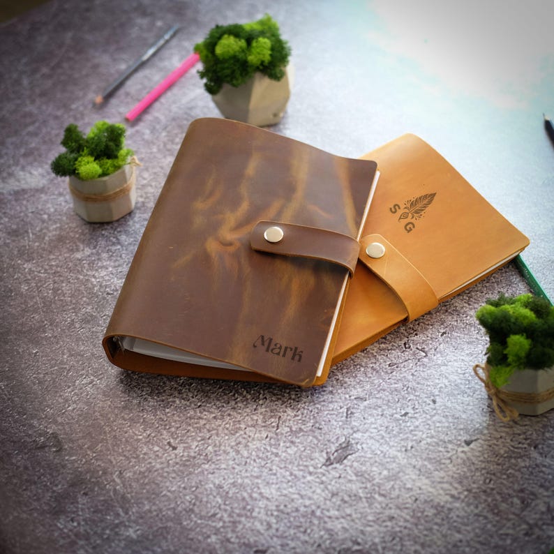 Leather Ring Binder, Personalized Refillable Journal, Discbound Planner A4 A5 A6, Custom Notebook, Diary for Dad image 3