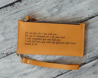 Leather wristlet wallet with phone compartment, Slim wristlet phone wallet, Custom wallet with card slots, Personalized gift