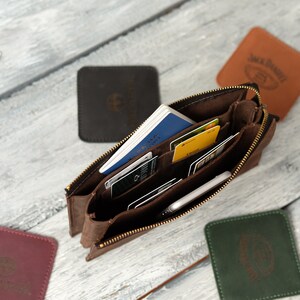 Cartera larga personalizada con asa, cartera de cuero con cremallera, cartera de cuero para hombre con ranuras para tarjetas, el mejor regalo para hombres, cartera grabada imagen 6