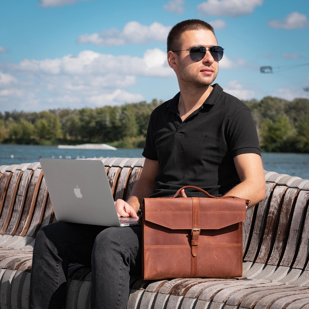 Custom Laptop Bag for Men Distressed Leather Briefcase - Etsy
