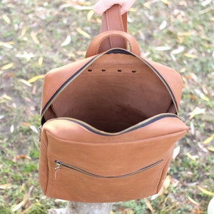 Leather backpack with pocket outside, Large Laptop backpack, Women and Men leather backpack 17 x 11 inches image 7