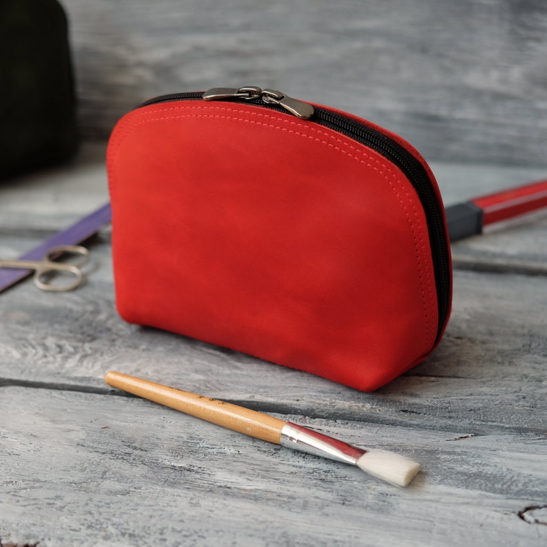 Leather Cosmetic Bag With Zipper Women Small Makeup Bag Pouch Etsy