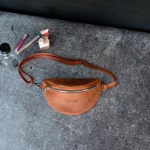Leather Bum Bag, Womens Fanny Pack, Custom Crossbody Sling Bag, Handmade Waist Bag, Hip Bag, Gift for Mom or Wife