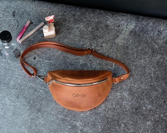Gürteltasche aus Leder, Damen-Bauchtasche, personalisierte Umhängetasche, handgefertigte Hüfttasche, Geschenk für Mutter oder Ehefrau