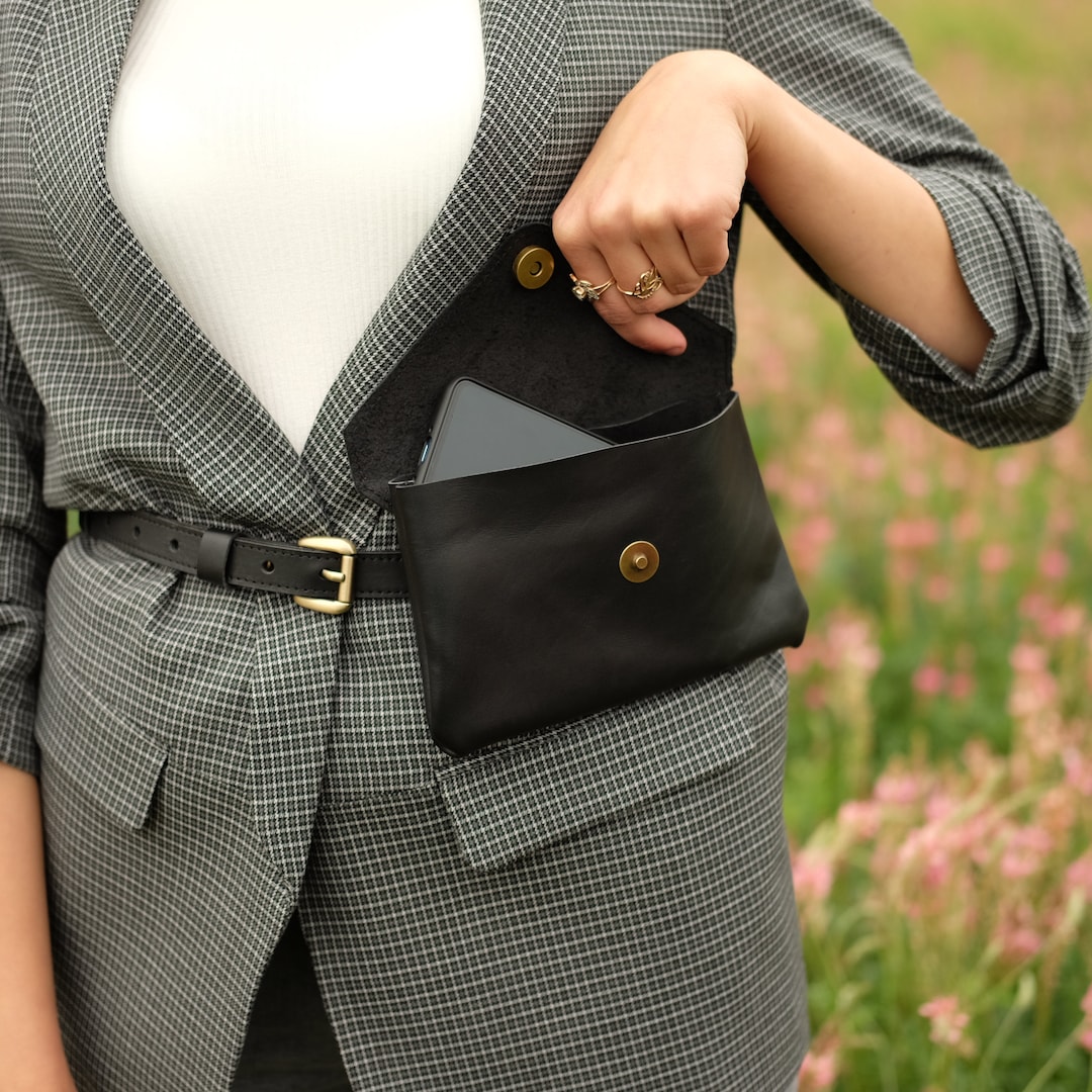Leather Waist Bag Women Small Fanny Pack Black Leather Belt Bag - Etsy