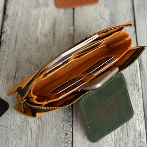 Cartera larga con cremallera, cartera de cuero con grabado, regalo personalizado para hombre y mujer, regalo para mamá, regalo para el Día del Padre, regalo para papá imagen 7