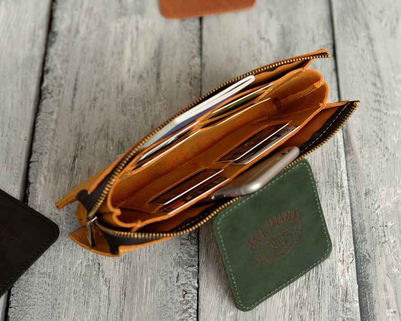 Cartera larga con cremallera, cartera de cuero con grabado, regalo personalizado para hombre y mujer, regalo para mamá, regalo para el Día del Padre, regalo para papá imagen 7