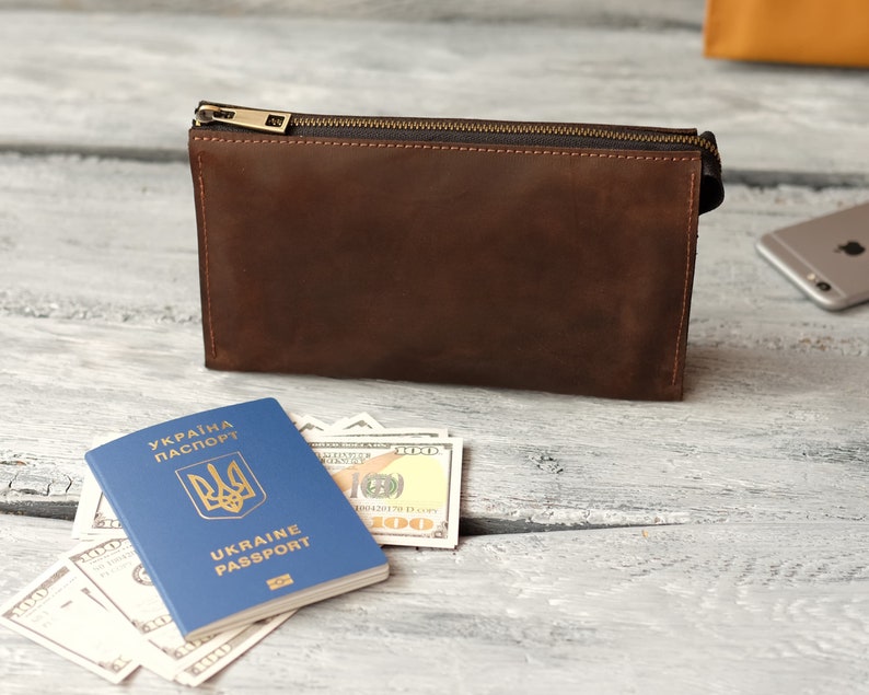 Cartera larga con cremallera, cartera de cuero con grabado, regalo personalizado para hombre y mujer, regalo para mamá, regalo para el Día del Padre, regalo para papá Chocolate