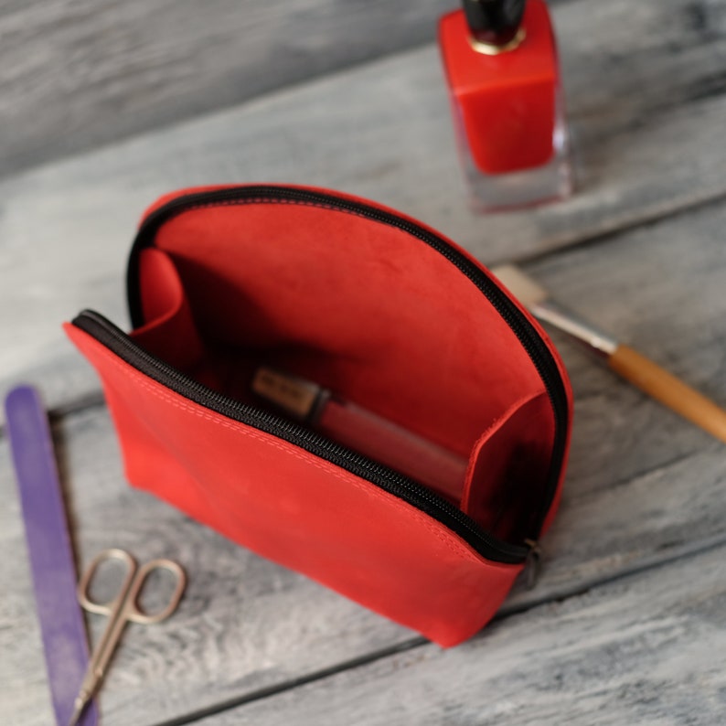 Leather Cosmetic Bag With Zipper Women Small Makeup Bag Pouch Etsy