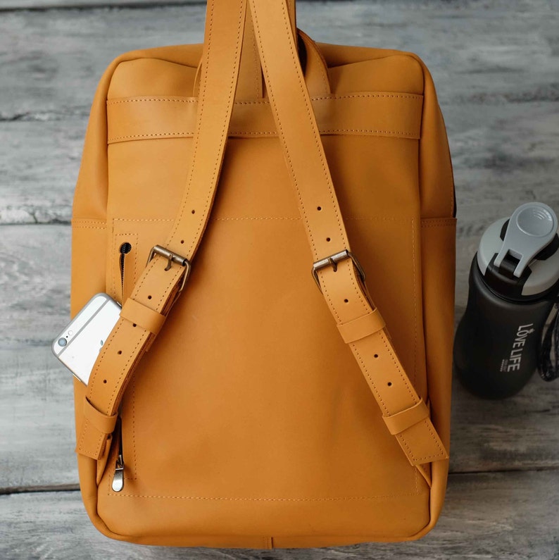 Leather Backpack Men, Backpack for Laptop, Custom College Gift, MacBook Backpack Minimalist Camel