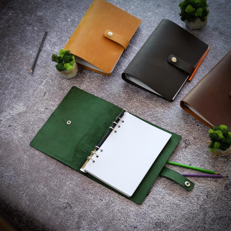 Leather Ring Binder, Personalized Refillable Journal, Discbound Planner A4 A5 A6, Custom Notebook, Diary for Dad image 8