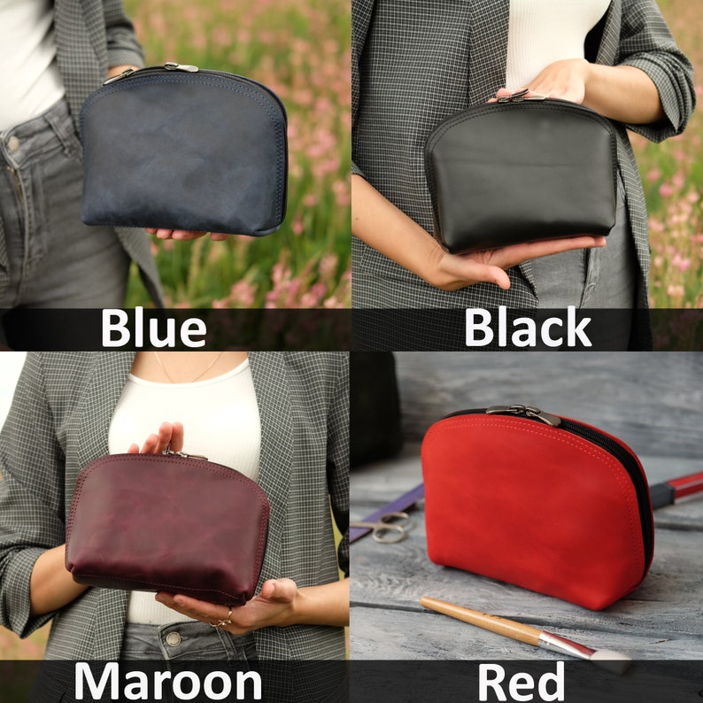 Women small green makeup bag Personalized leather cosmetic bag Etsy