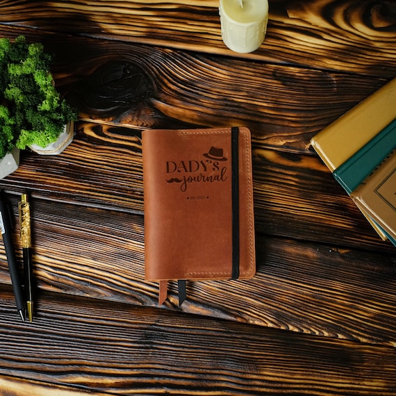 Leather Refillable Dads Journal Cover, Custom Hobonichi Cousin Planner Cover, Notebook Cover with Bookmark