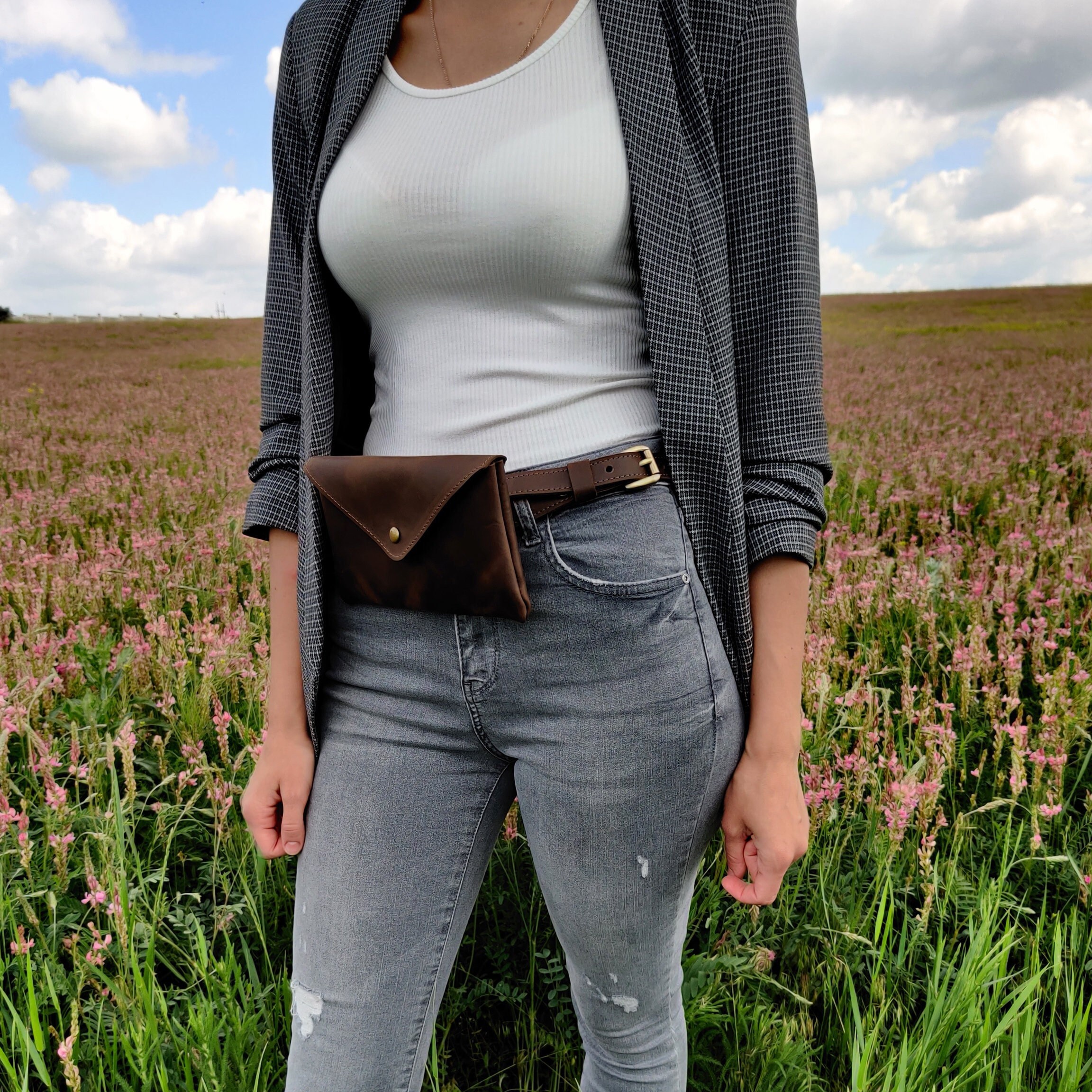 Leather waist bag Women small fanny pack Brown leather belt bag