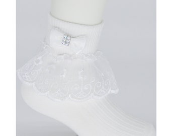 White lace socks, bow with crystal