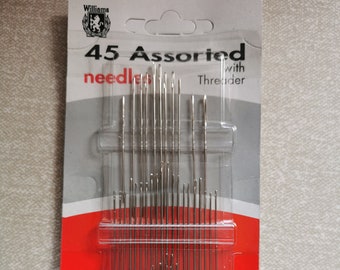 Sewing needles with threader, 45 assorted sizes
