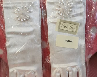 Crystal/ Pearl beaded satin gloves (LG61)