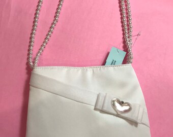 White Satin heart communion bag