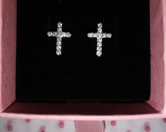 Diamante Cross Earring,  Sterling Silver