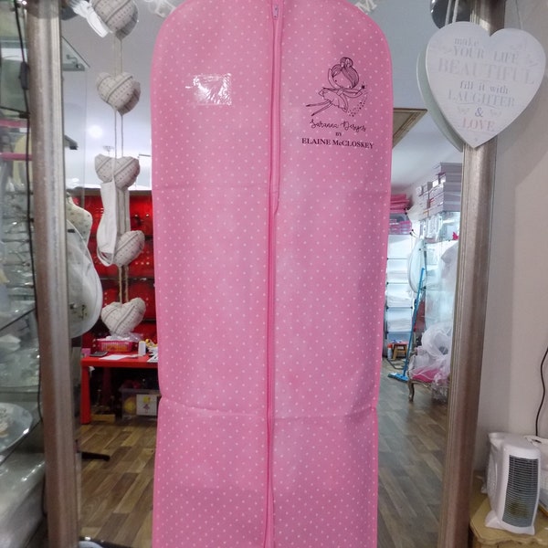 Dress bag, Pink polka dot. Logo of Saranna Design