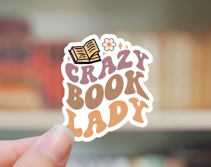 Crazy Book Lady Sticker |  Water bottle Laptop Sticker Reading Books Library Sticker