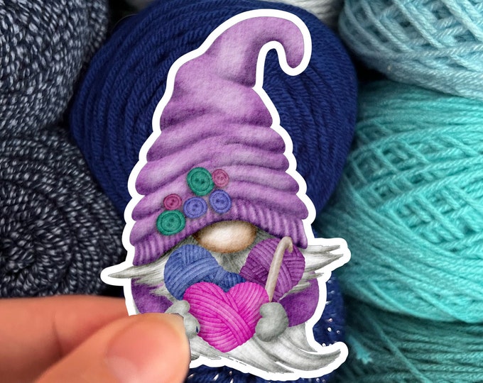 Crochet Gnome Sticker Purple - Die Cut Matte or Glossy Stickers for Knitter Crocheter or Spinner - Gonk sticker