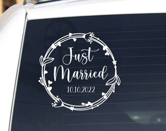 Vinyl Car Decal | Just Married Custom Decal | Car Vehicle SUV Truck Van Permanent Sticker Wedding Decor Honeymoon Bachelorette Bride Groom