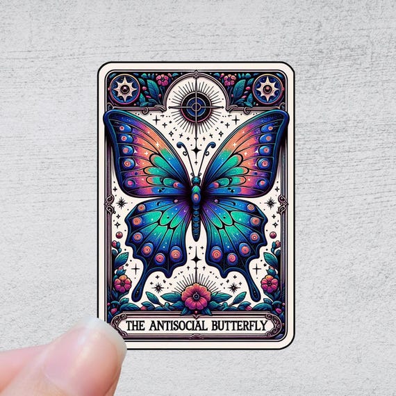 The Antisocial Butterfly Tarot Card Sticker or Magnet | Funny Sarcastic Sticker Decal Vinyl Water Bottle Laptop Notebook Design