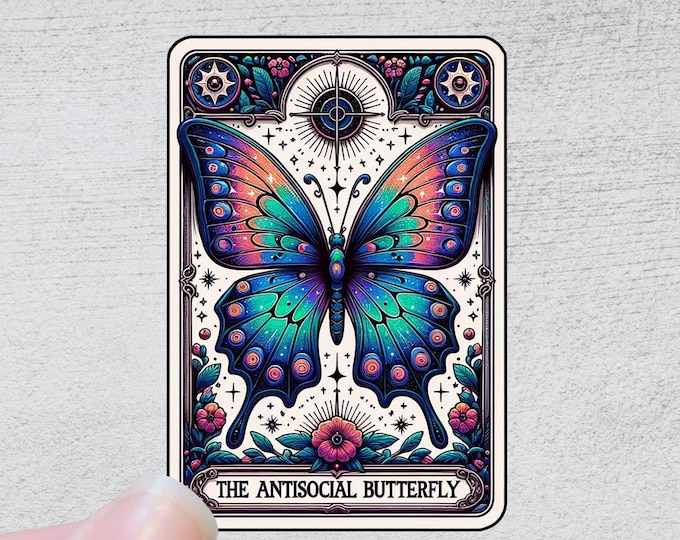 The Antisocial Butterfly Tarot Card Sticker | Funny Sarcastic Sticker Decal Vinyl Water Bottle Laptop Notebook Design