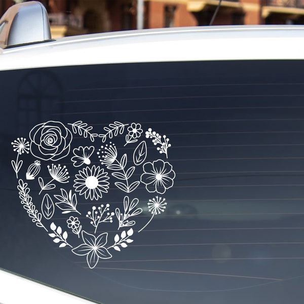 Vinyl Car Decal | Wildflower Heart | Car Vehicle SUV Truck Van Permanent Sticker Laptop Sticker Decal Flower Car Decal Notebook