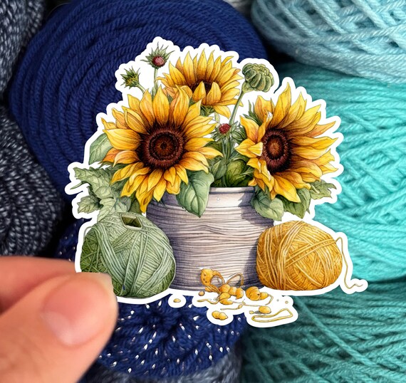 Sunflowers and Yarn Skeins Sticker #3- Die Cut Matte or Glossy Stickers for Knitter Crocheter or Spinner