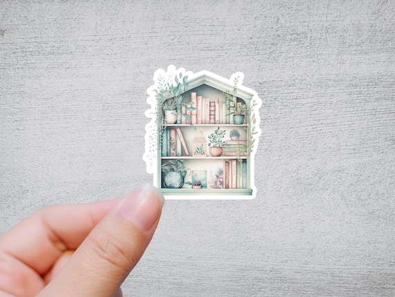 Whimsical Bookshelf Sticker or Magnet | Retro Booktok Water bottle Laptop Sticker Kindle Ereader Accessory Cottage Core