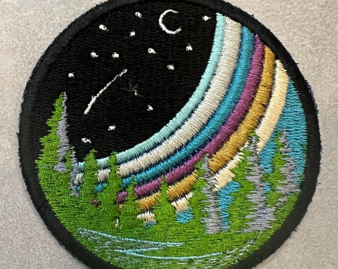 Embroidered Patch | Rainbow Forest night sky trees stars moon Iron On patch