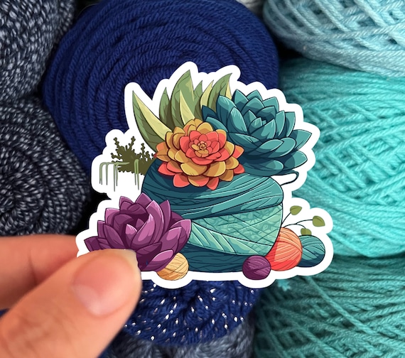 Succulent Plants and Yarn Skeins Sticker #4 - Die Cut Matte or Glossy Stickers for Knitter Crocheter or Spinner
