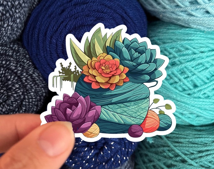 Succulent Plants and Yarn Skeins Sticker #4 - Die Cut Matte or Glossy Stickers for Knitter Crocheter or Spinner