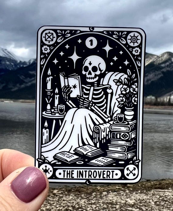 The Introvert Tarot Card Sticker or Magnet | Funny Sarcastic Sticker Decal Vinyl Water Bottle Laptop Notebook Design