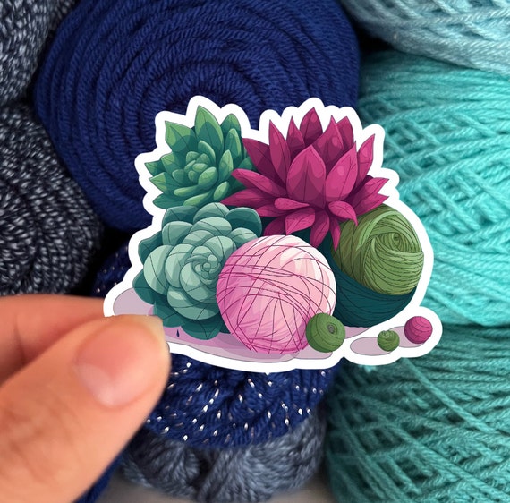 Succulent Plants and Yarn Skeins Sticker #5 - Die Cut Matte or Glossy Stickers for Knitter Crocheter or Spinner