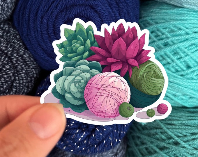 Succulent Plants and Yarn Skeins Sticker #5 - Die Cut Matte or Glossy Stickers for Knitter Crocheter or Spinner