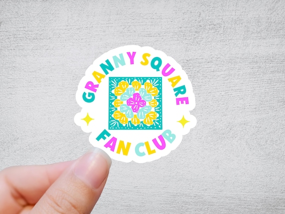Granny Square Fan Club Sticker or magnet - funny stationary for crocheters, crafters and knitters