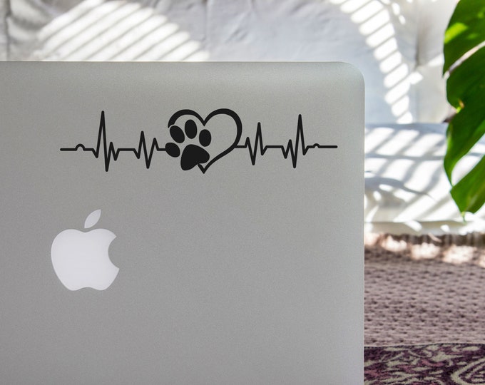 Vinyl Decal Paw Print Heartbeat Love | Animal Lover | Car Notebook Sticker Vinyl Laptop Dog Fur Cat Mom