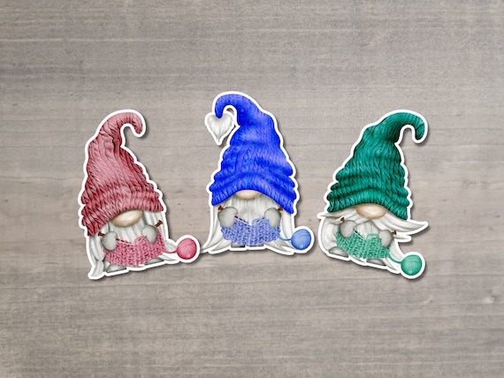 Knitting Gnome Stickers Or Magnets Set of 3 - Die Cut Matte or Glossy Stickers for Knitter Crocheter or Spinner Gonk