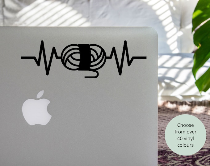 Vinyl Decal Yarn Skein | Heartbeat Crochet Hook and Yarn | Car Notebook Sticker Vinyl Laptop Coffee Mug