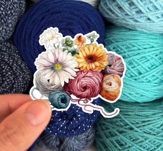 Watercolor Flowers and Yarn Skeins Sticker #3 - Die Cut Matte or Glossy Stickers for Knitter Crocheter or Spinner
